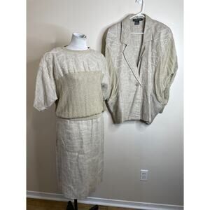 I.B. Diffusion 3 Pc Linen Jacket/Top/Skirt Set Size 8 Medium Tan Vtg 90s Knit